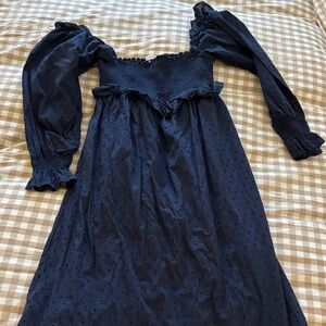 Frances Hart Maternity Navy Swiss Dot cotton dress